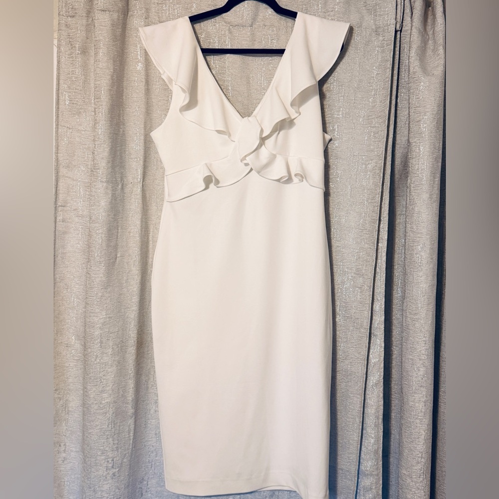 ANTONIO MELANI White Ruffle Midi Dress